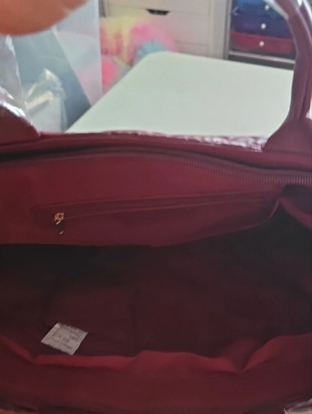 Quilted Tote Bag with Gold Chain Handles - Wine